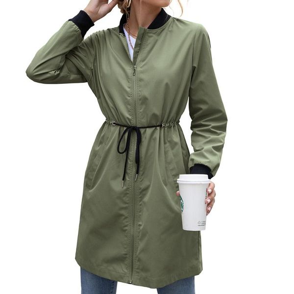 

women's trench coats outdoor waterproof clothing medium-length waist windbreaker zipper raincoat jacket female, Tan;black