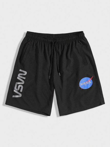 

men graphic and letter print shorts d9e3#, Black