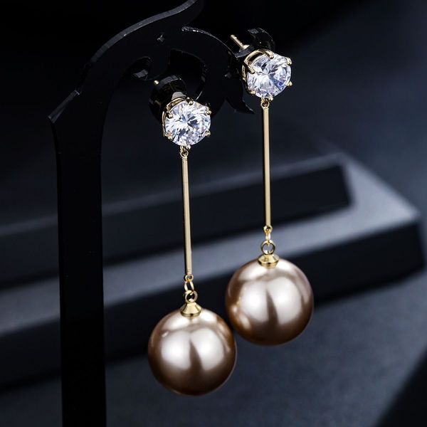 

charms earrings ins simple exaggeration personality tassel female 925 silver needle korean net red long pearl temperament, Golden