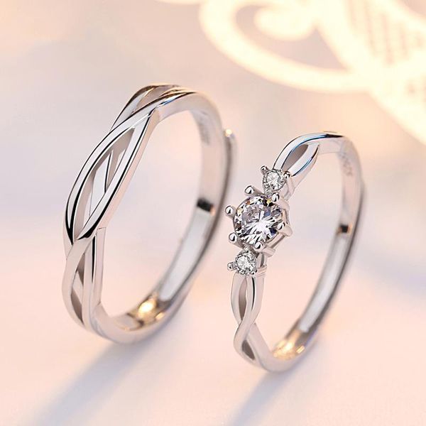 

cluster rings ladies adjustable engagement wedding 925 sterling silver couple for women men female male love heart promise finger ring, Golden;silver