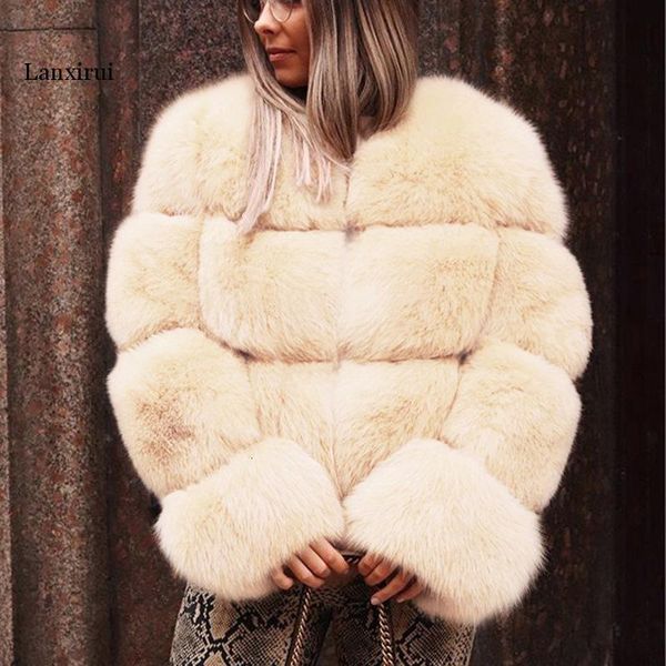 

women's & leather winter coats and jackets plus size o-neck long sleeve striped furry jacket women warm thick fluffy short faux fur coa, Black