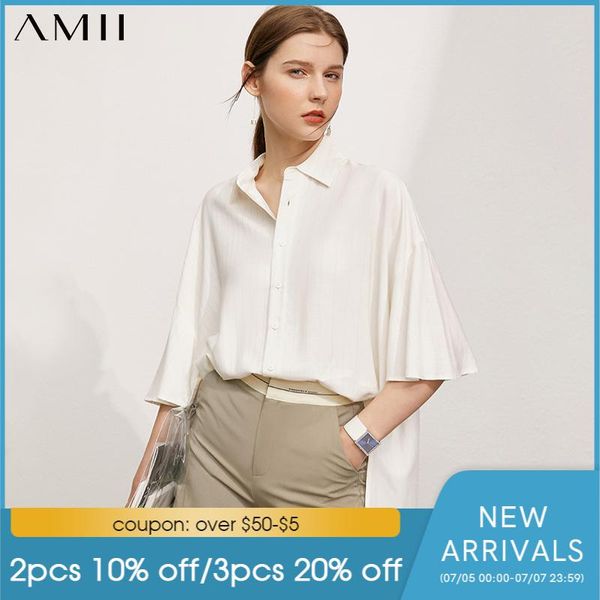 

women's blouses & shirts amii minimalism summer fashion shirt for women offical lady solid flare sleeve loose causal 12140546, White
