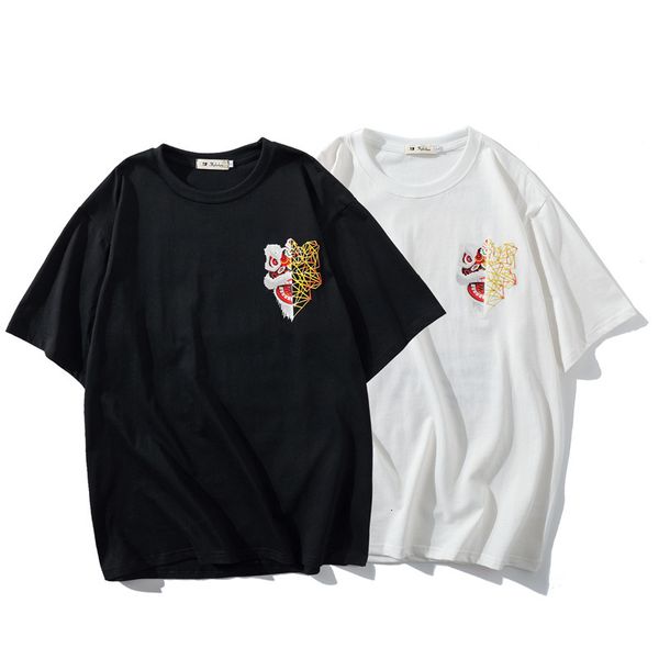 

fashion t shirt chinese style lion rising printing men's national relaxed leisure trend 5 / 2 sleeve, White;black