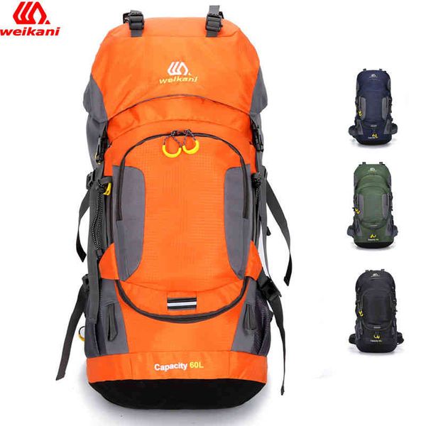 

men's outdoor sports backpack 60l mountaineering bag with rain cover, Blue;pink