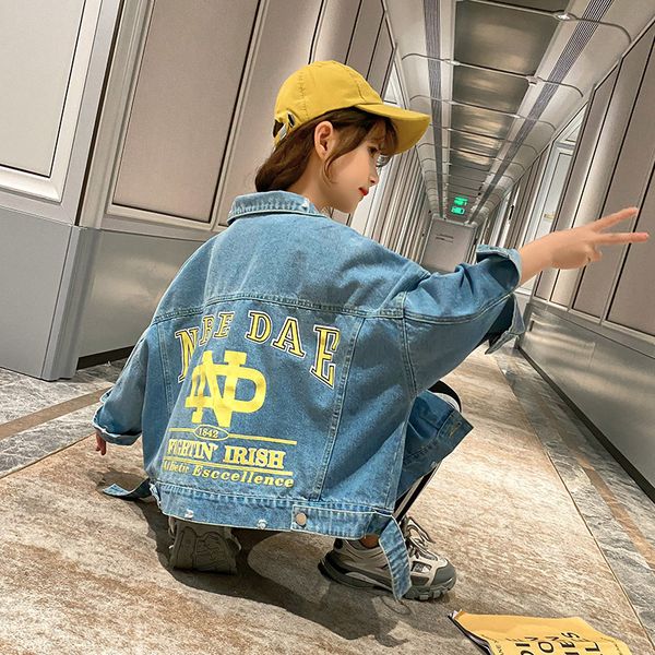 

girls denim jackets cartoon cute jeans outwear windbreaker for girls teenage girls autumn coats spring jacket kids 16 years old, Blue;gray