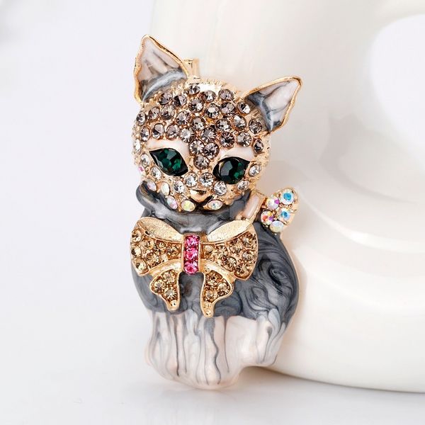 Bonito Cat Brooch Pins Esmalte Diamante Animal Design De Negócios Terno Top Dress Cosagem Para As Mulheres Homens Moda Jóias Will e Sandy