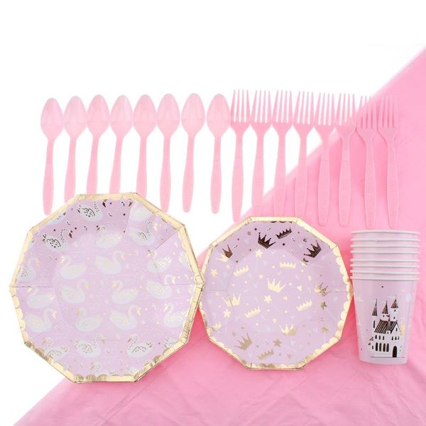 

disposable dinnerware tableware party supplies bronzing four-piece set birthday decoration paper plate gilding castle cup