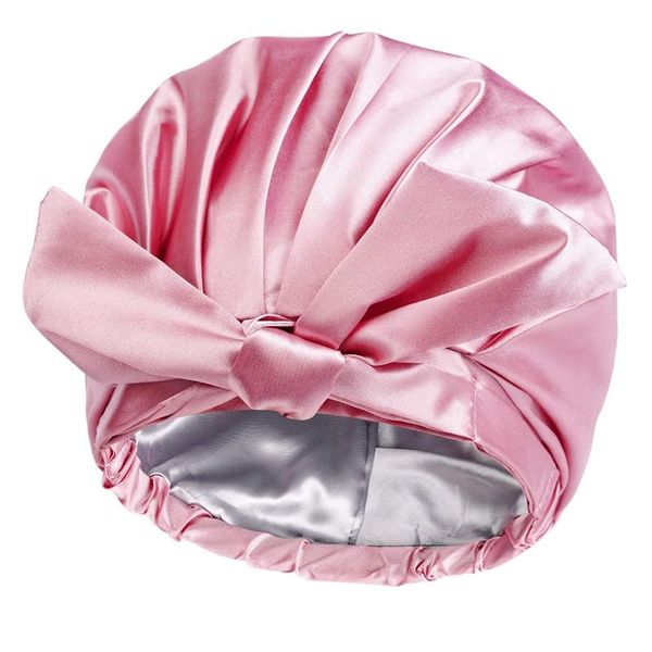 

-shower cap bowknot double layer reusable bath hair caps adjustable shower