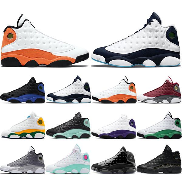 

original 13s basketball shoes aurora green black cat bred cap and gown chicago flint gold glitter he got game starfish size 40-46 fresh