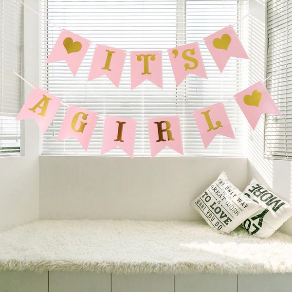 

party decoration pink blue bronzing swallowtail banner baby shower decorations girl birthday its a boy