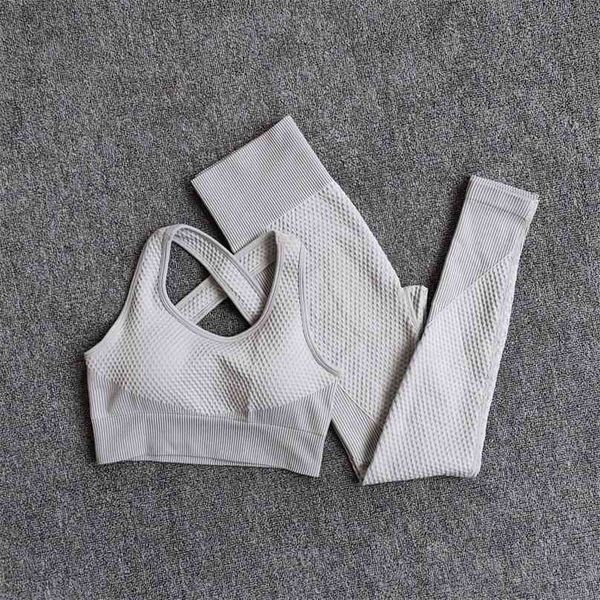 

high waist leggings+sport bra women seamless yoga set fitness clothing gym suits workout clothes woman jogging sportwear 210802, Gray