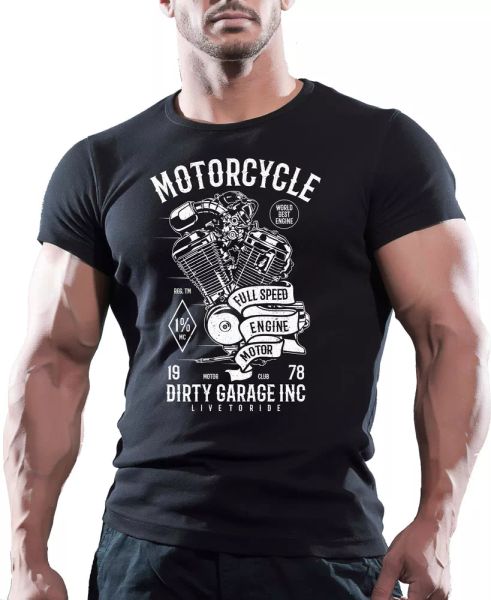 

Motorcycle Full Speed Engine Motor Dirty Garage Engine Mens Black Cotton T-Shirt, White;black