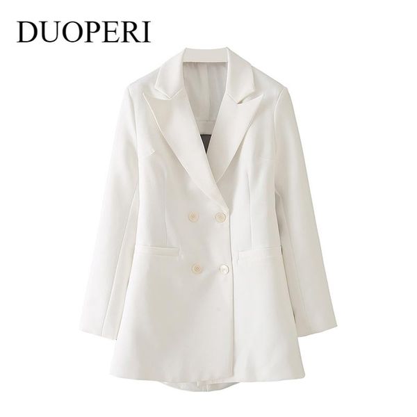 

women's suits & blazers duoperi 2021 women fashion double breasted back hollow out solid blazer notched neck long sleeve vintage female, White;black