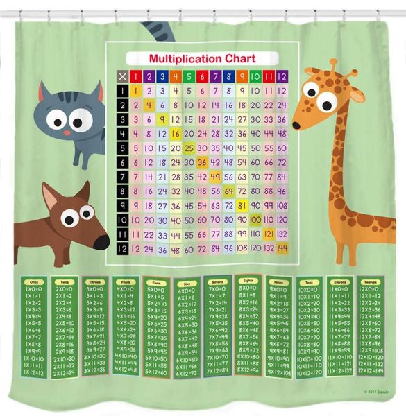 

shower curtains multiplication chart curtain set green math tool with cat dog giraffe for smart kids