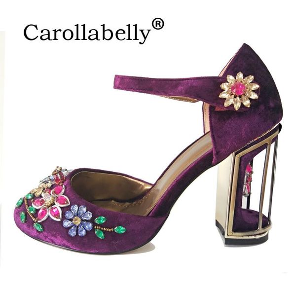 

luxury vintage women 10cm high heels birdcage rhinestone flowers heel ankle buckle pumps stiletto party wedding shoes dress, Black
