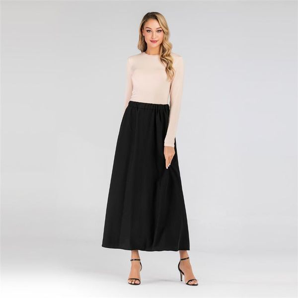 

ethnic clothing muslim high waist skirt women elastic slim big swing a-line long skirts ladies elegant dubai arab islamic solid color, Red