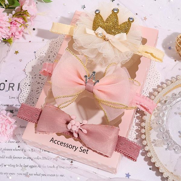 

hair accessories 3pcs baby headband princess crown bowknot band born girl cute accessory, Slivery;white