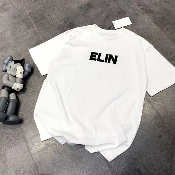 

spring and summer new couple simple toothbrush embroidered short sleeve t-shirt chest casual loose round neck top, White