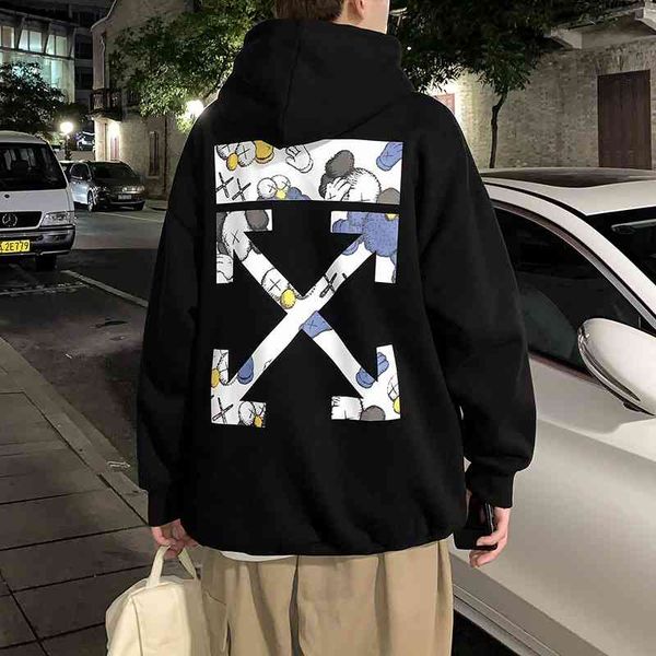 

men's off hooded fashion brand ins hip hop loose spring and autumn jacket, Black