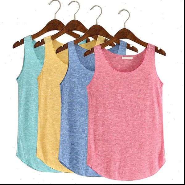 

women summer loose womens camis tank casual o neck slim sleeveless t shirt fashion solid color cotton stretch fitness, White