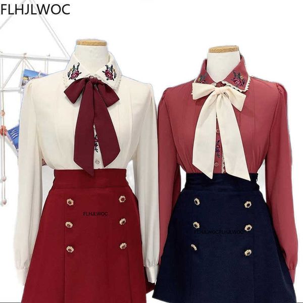 

women's blouses & shirts women cute preppy style vintage japaneses korea design button elegant formal pink white 1