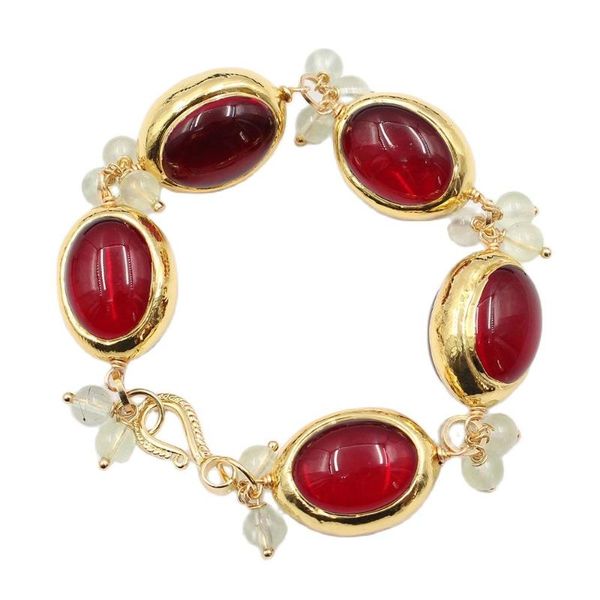 

beaded, strands guaiguai jewelry natural red crystal oval electroplate gold color plated egg beads green prehnites bracelet handmade for wom, Black