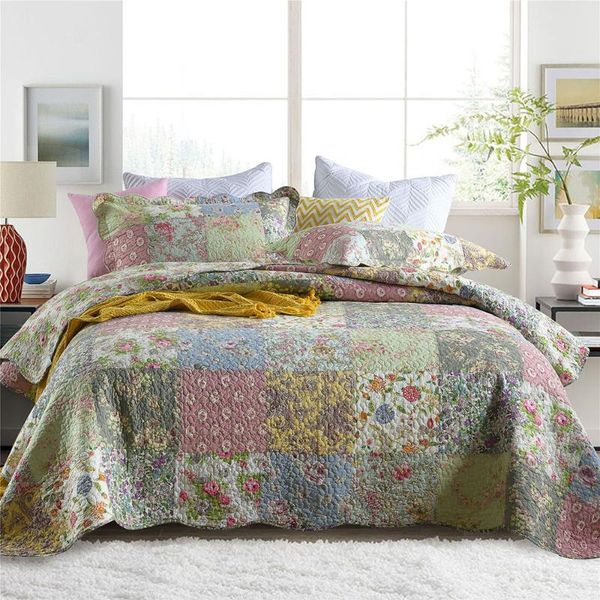 

bedspreads for bed cotton quilts 3pcs floral patchwork coverlet quilted cover pillowcase queen size summer blanket comforters & sets