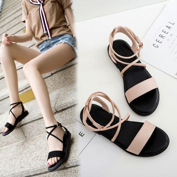 

sandals 2021 summer shoes women roman solid open toe casual thin strips gladiator beach one word buckle ladies woman, Black
