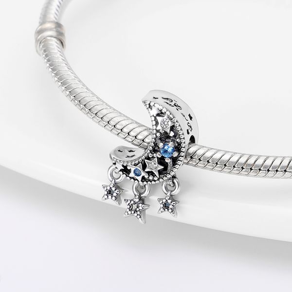 Nova prata se encaixa Pandora Pulseira Colar Starry Sky Série Lua em forma de grânulos Mulher DIY Moda Fine Jewelry Pingentes