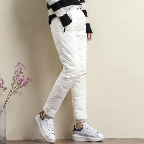 

women's pants & capris winter women warm down cotton high waist casual female pencil 2021 thick elastic straight trousers, Black;white