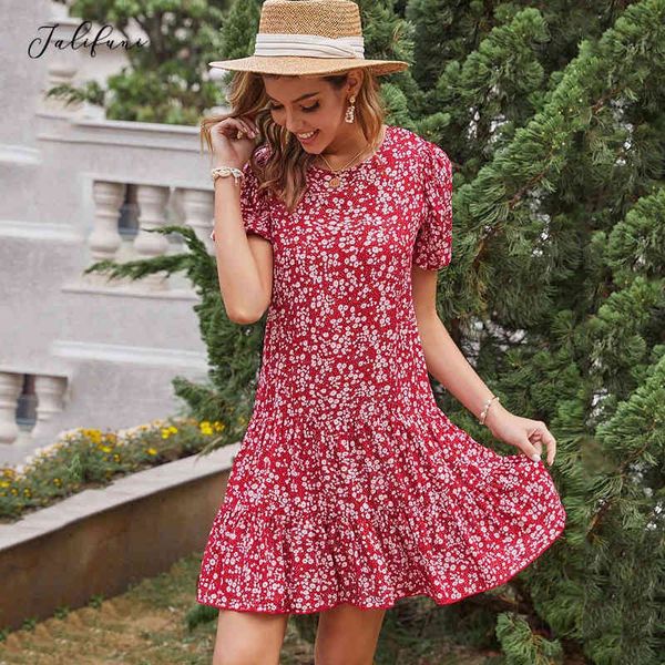 

summer vintage mini dress floral print short sleeve tunic womens dress new arrival fashion red beach party sundress female 210415, Black;gray