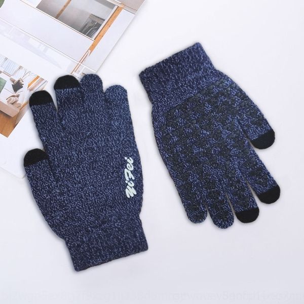 

xl5 winter touch screen fingerless mittens wool knitting antiskid outdoor cycling warm five finger warm bicycle gloves gloves, Blue;gray