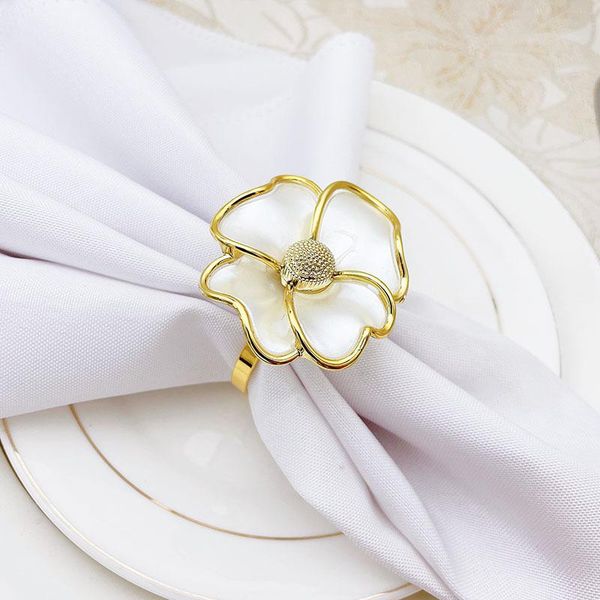 

6pcs/lot white flower napkin ring metal buckle wedding holiday party table creative decoration rings