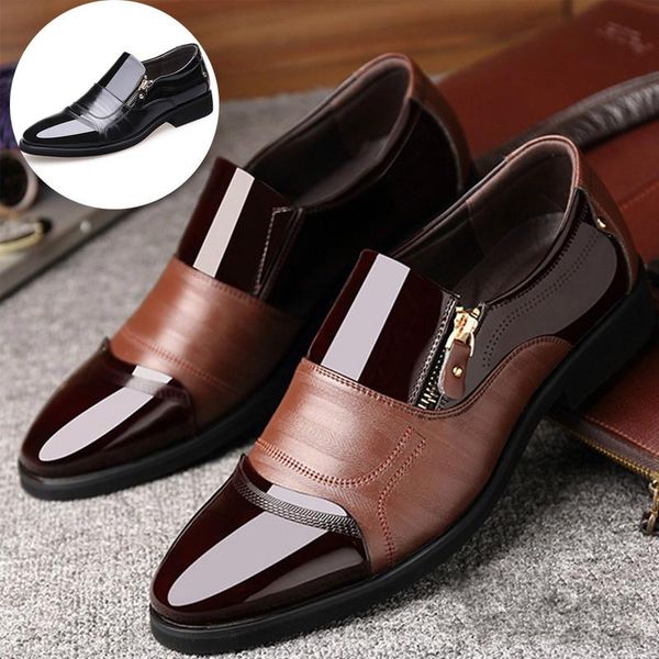 

dress shoes men patent leather formal business pointed toe fashion classic slip on office wedding oxford suit, Black