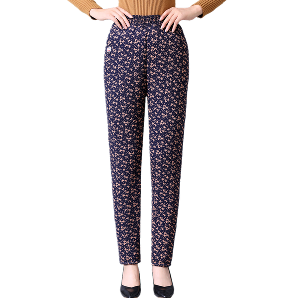 

women's pants & capris trending products women cotton large size warm middle age clothes plus velvet winter trousers printing 1830, Black;white