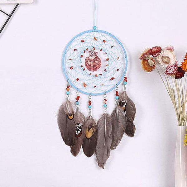 

nordic handmade dream catcher turquoise beads shell feathers pendant door wall room outside decorative hanging ornament objects & figurines
