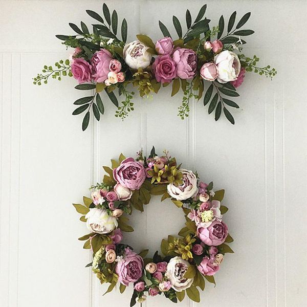

artificial rose flower swag with fake roses, green leaves for home wedding arch decorative flowers & wreaths