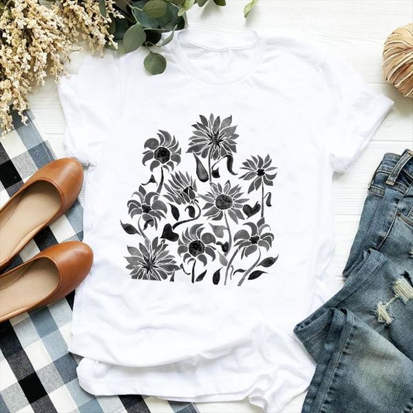 

men lady short sleeve girl t shirts print clothing floral 90s style tee mens female clothes graphic, White;black