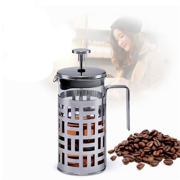 Pressa francese manuale portatile da 350 ml/600/1000 ml Pentola per uso domestico Macchina per caffè con filtro in vetro in acciaio inossidabile 210423