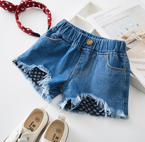 

shorts children clothing kids summer girls wild casual mesh denim pants raw edge hole, Black