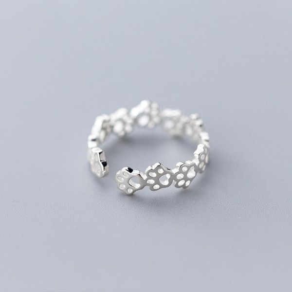 

cluster rings solid 925 sterling silver for women teen girls hollow cat dog foot print cute finger band open adjustable fashion jewelry, Golden;silver