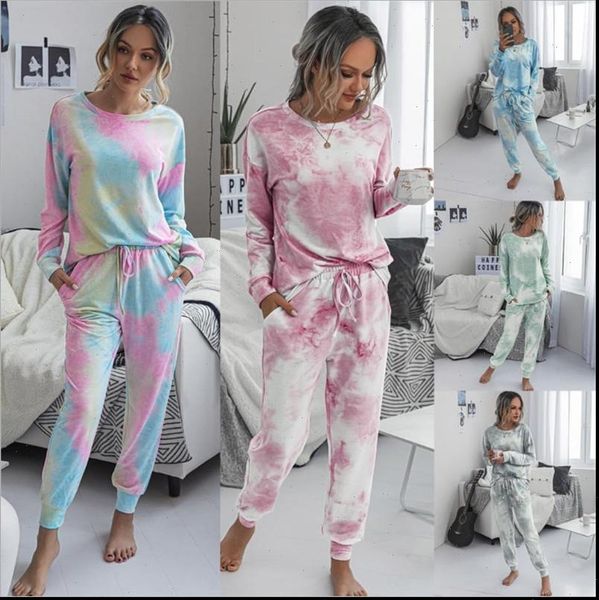 

two piece set tie women tracksuits dye tracksuit spring clothes o neck long sleeve and pants lounge wear sets, Gray
