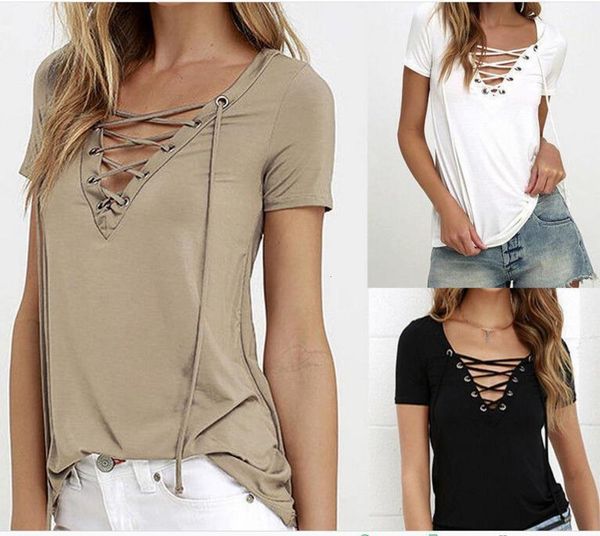 

women's t-shirt summer v-neck solid color 9w1p, White