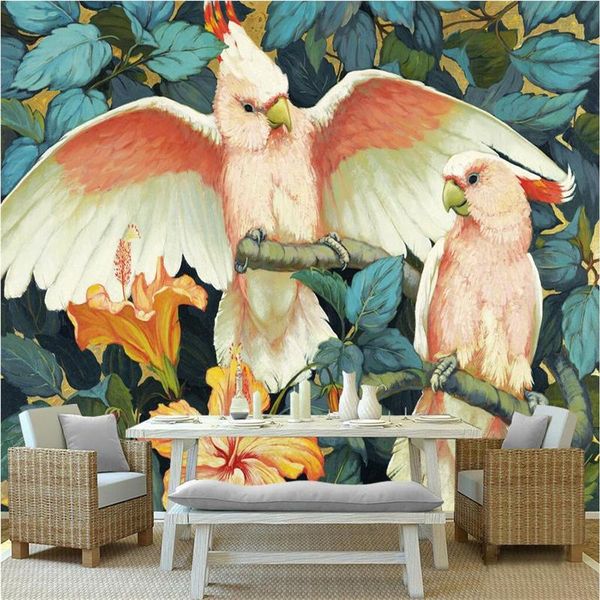 

wallpapers youman large wall murals custom parrot branches 3d stereoscopic wallpaper mediterranean style for study living room