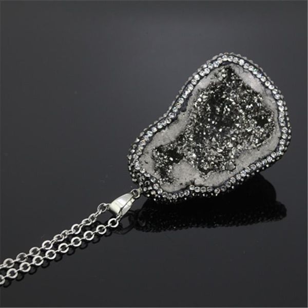 

pcs/lot natural mineral stone crystal druzy ore quartz pendant necklace charm 2021 pave rhinestones women necklaces, Silver