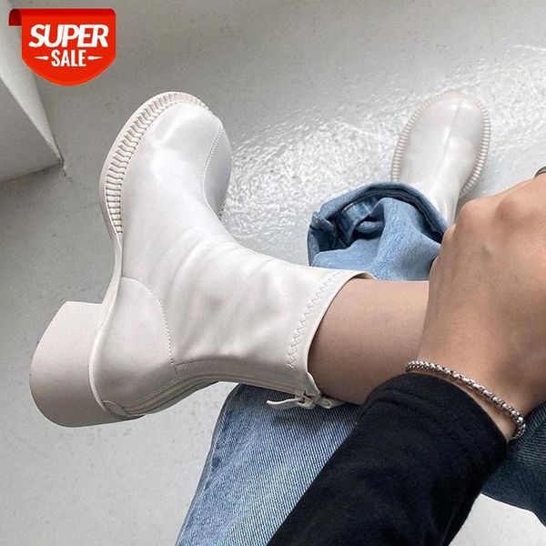 

skinny martin boots women's autumn back zipper short barrel thick heel high heels elastic fashion single #nz2g, Black