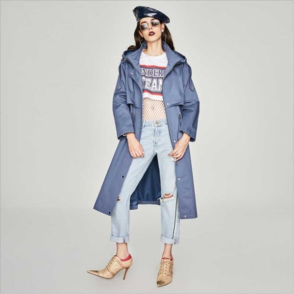 

women's trench coats fashion womens hooded long 2021 spring autumn windproof lady female casual clothes windbreaker, Tan;black