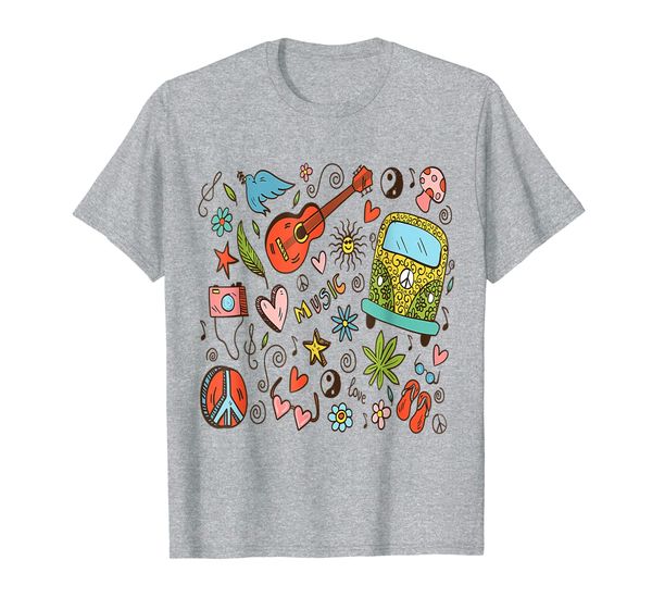 

funny hippie van flower bus with peace music 60s 70s gift t-shirt, White;black