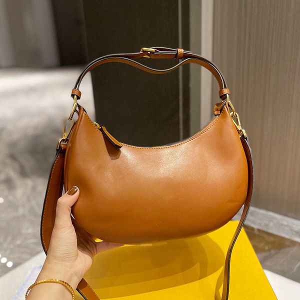 

axillary bag crescent bags shoulder handbag fashion classic metal letters real leather zipper removable shoulder strap plain women purse