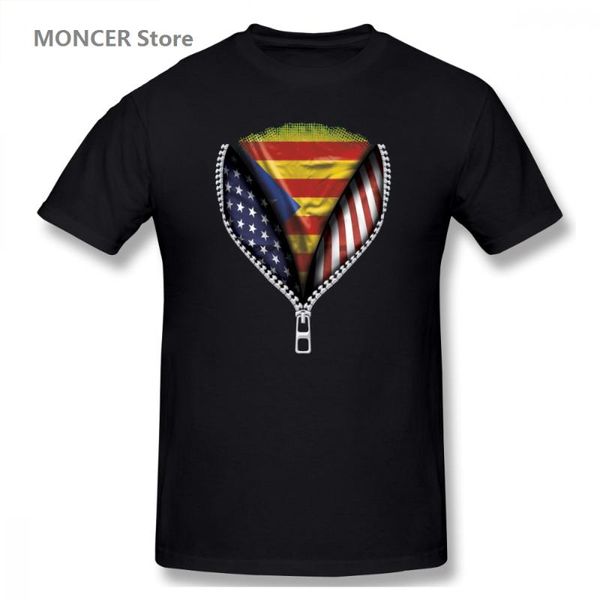 

men's t-shirts catalan flag catalonia american zip down funny novelty basic short sleeve t-shirt r209 tees, White;black